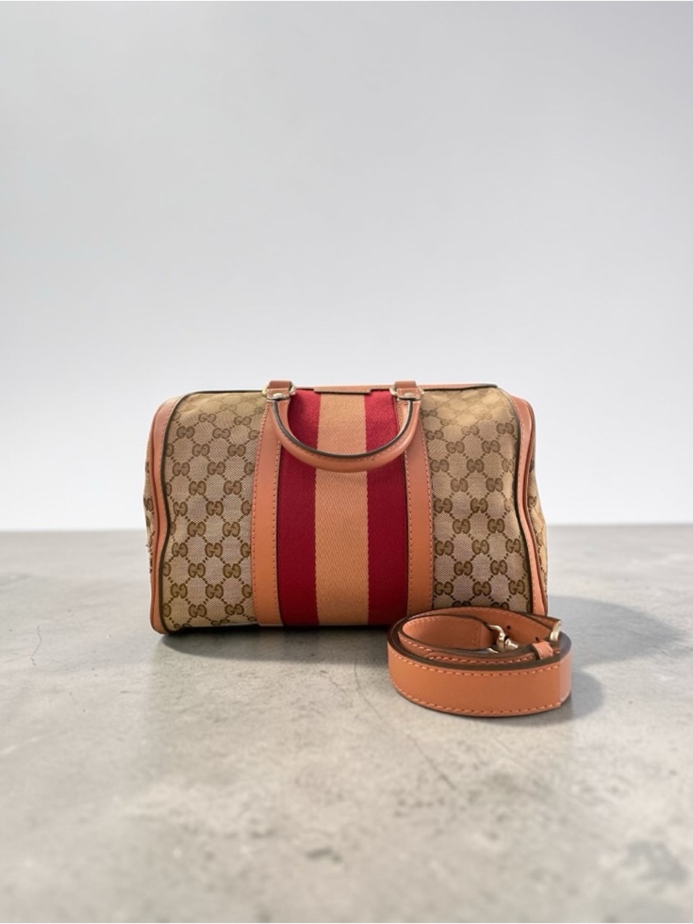 GUCCI GG Supreme Boston Bag Web Stripe Crossbody Speedy Style AUTHENTIC